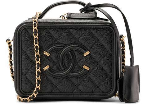 Chanel Filigree Vanity Case Quilted Caviar Gold